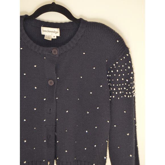 Vintage Navy Rhinestone Wool Blend Cardigan Size Medium - Picture 3 of 8